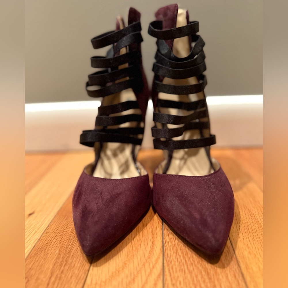 Nine West Maroon and Black Strappy Heels